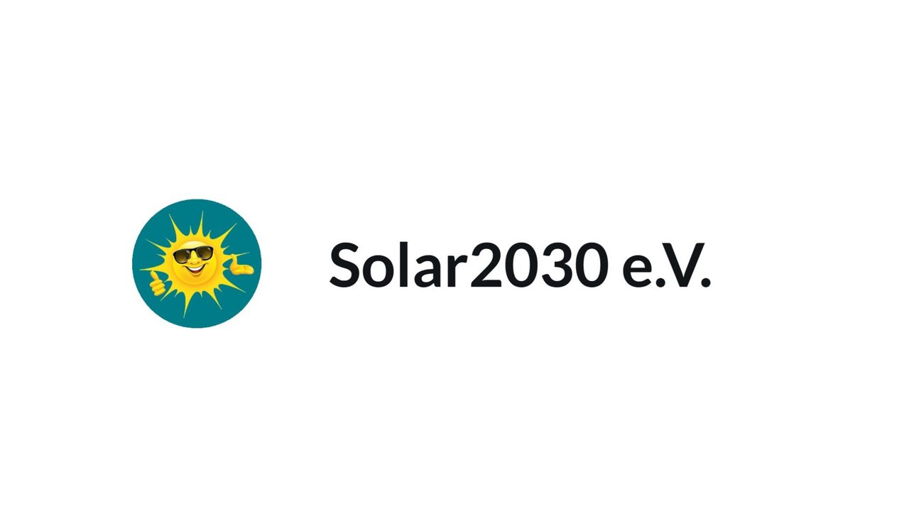 Logo von Solar2030 e.V. mit einer gelben Sonne auf grünem Hintergrund und dem Schriftzug "Solar2030 e.V.".