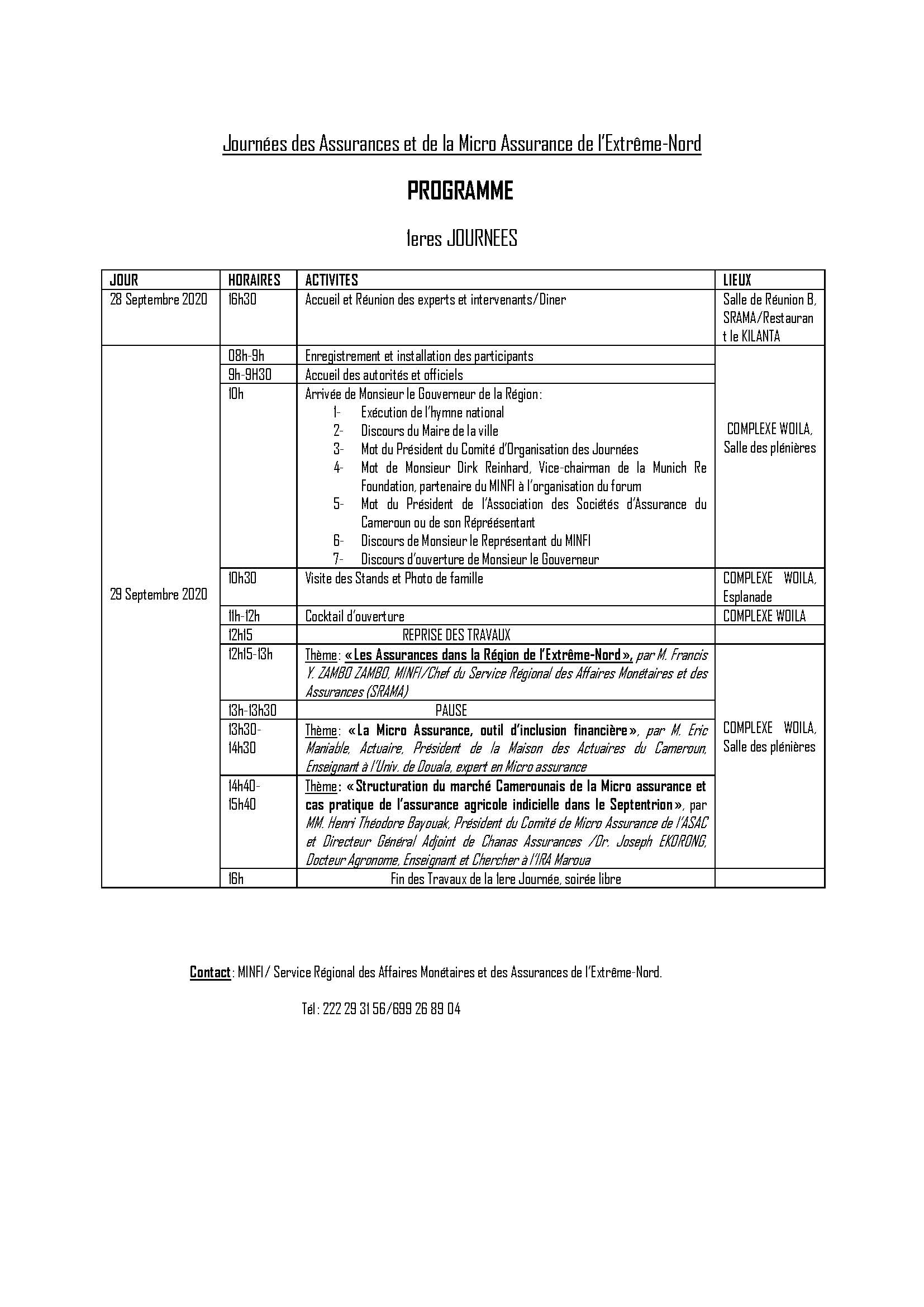 Programme jour 1 Programme jour 1