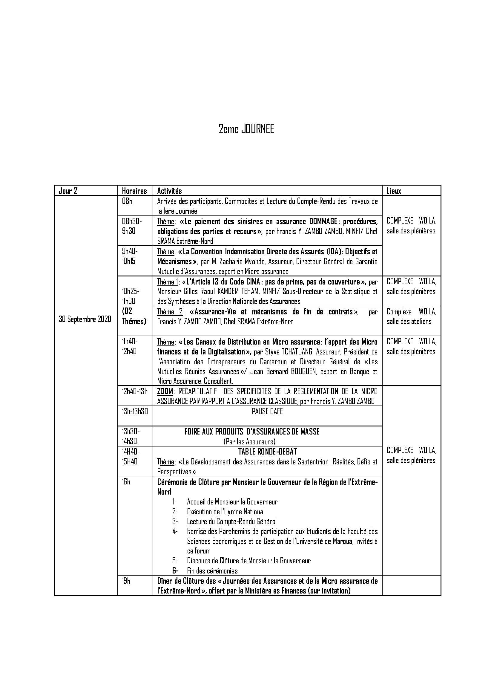Programm jour 2 Programme jour 2