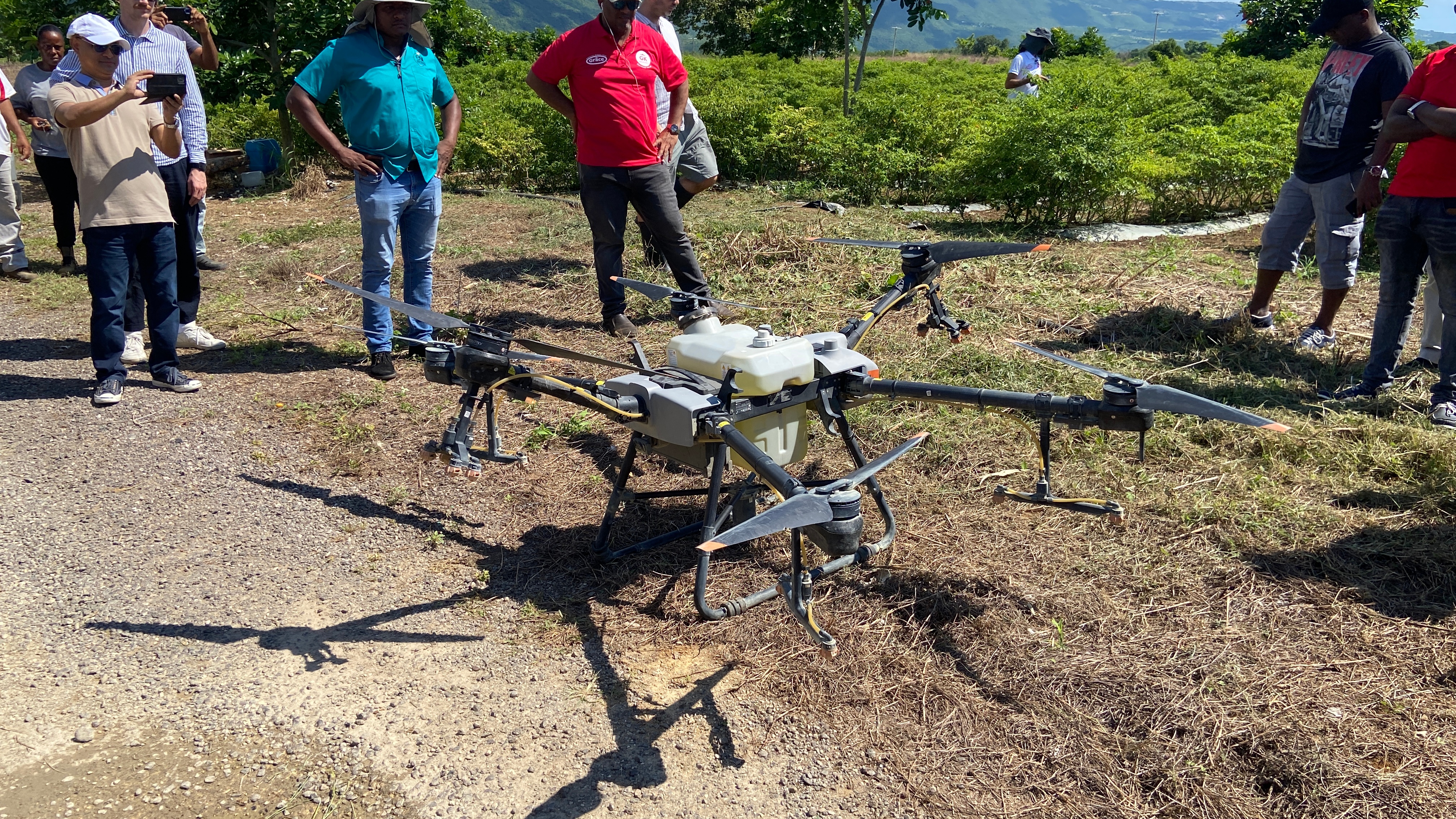 Automated drone used by GAP to spray pesticides or water Field trip ICII 2022