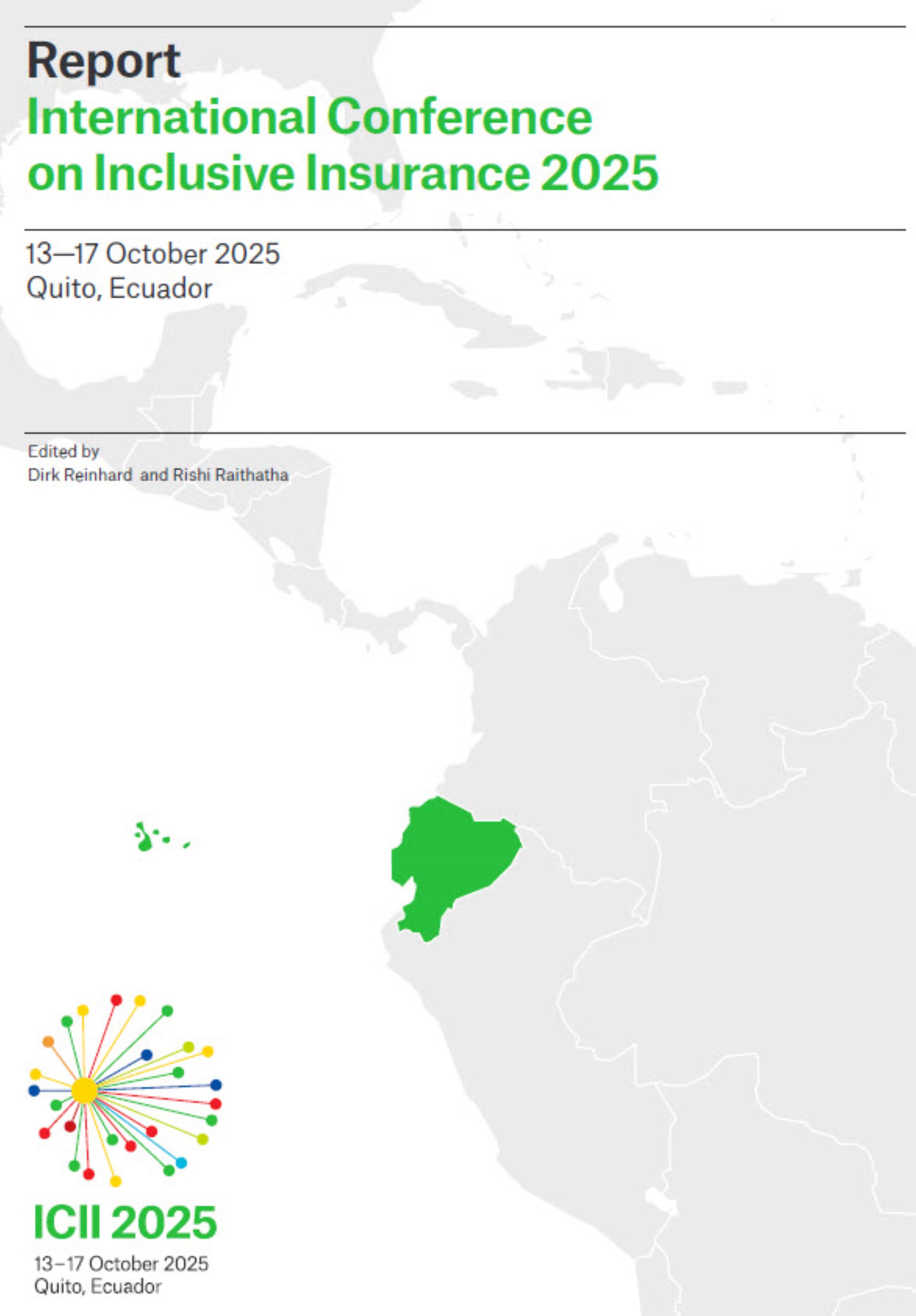 Map highlighting Ecuador with details about the International Conference on Inclusive Insurance 2025 in Quito.