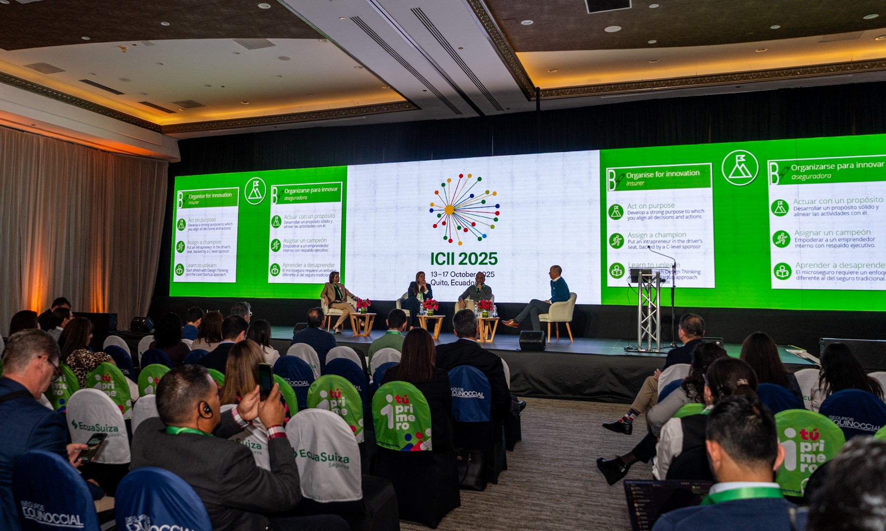 Panel discussion at ICII 2025 event with audience and presentation screens displaying innovation strategies.