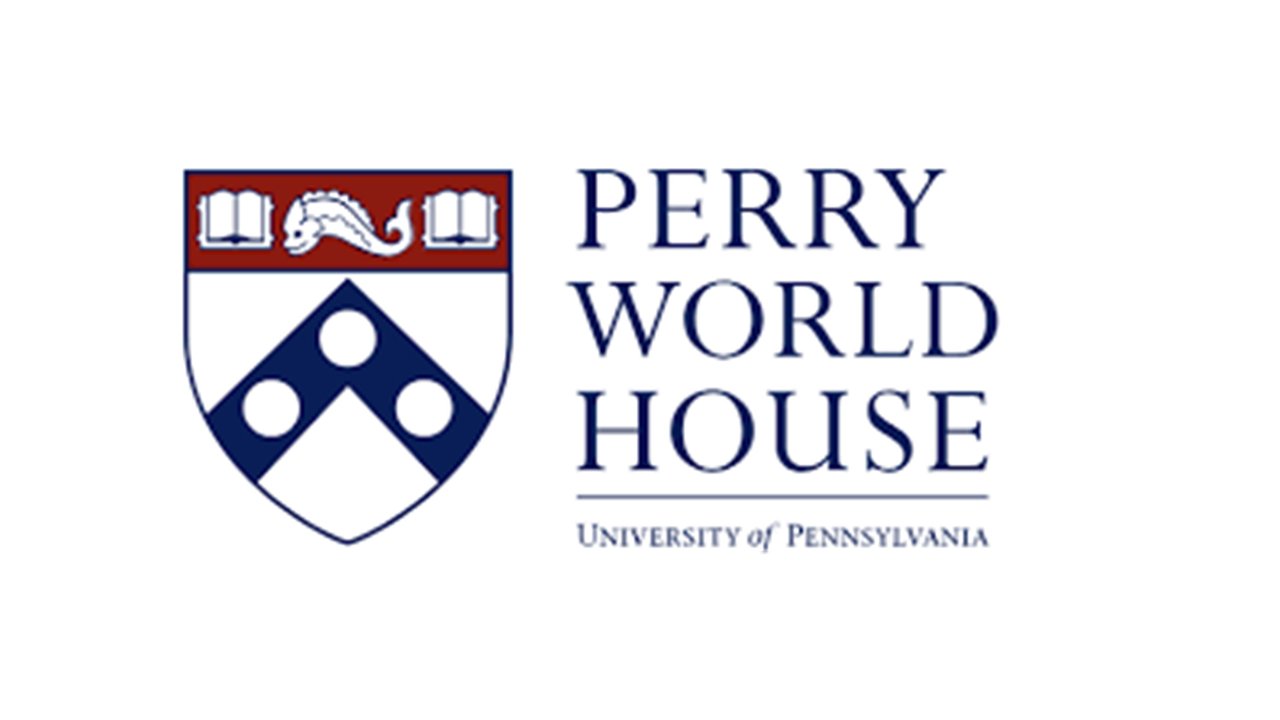 Logo of Perry World House, University of Pennsylvania, featuring a shield with symbols and text.