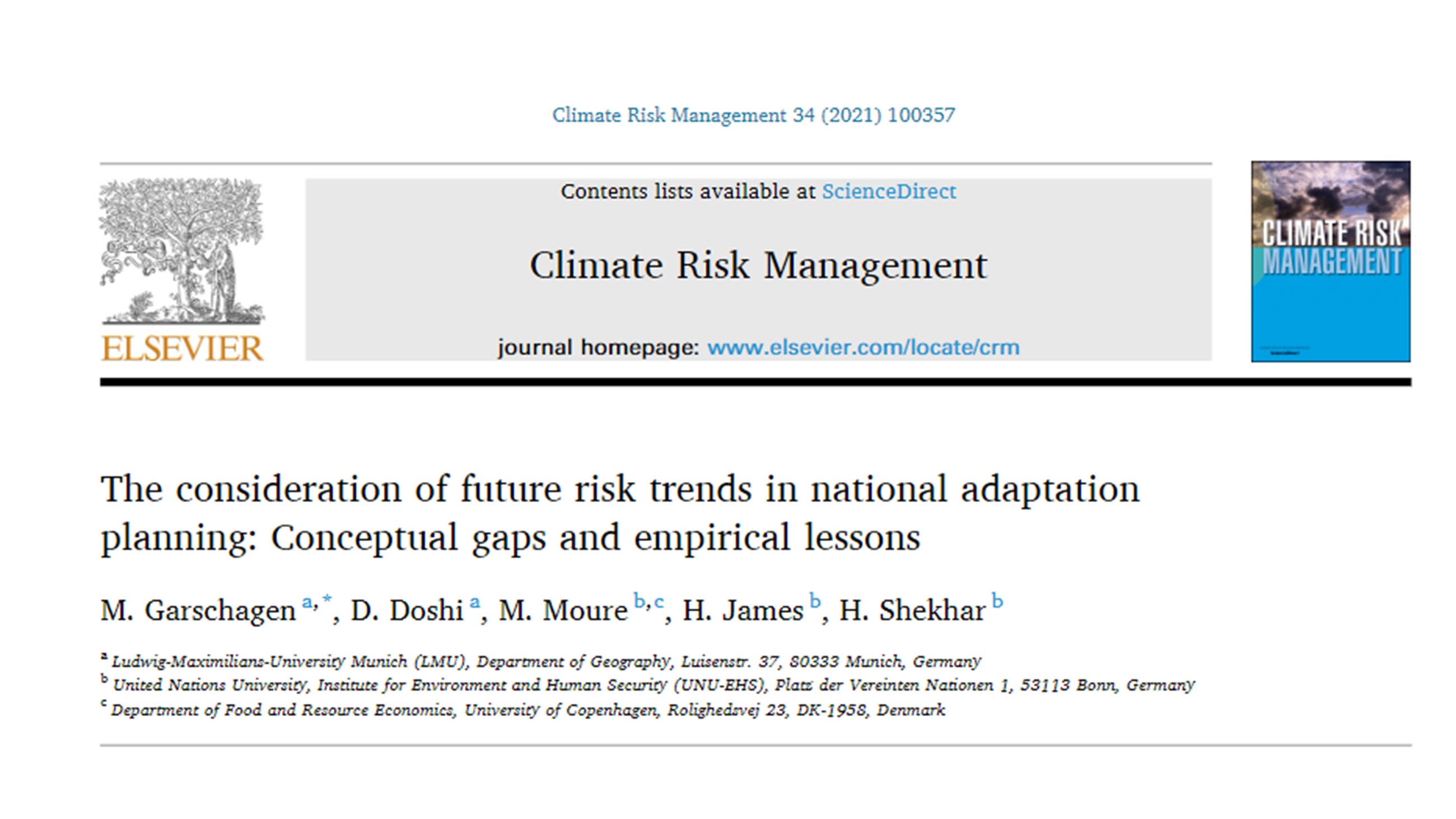 Science Direct Cover "Climate Risk Management"