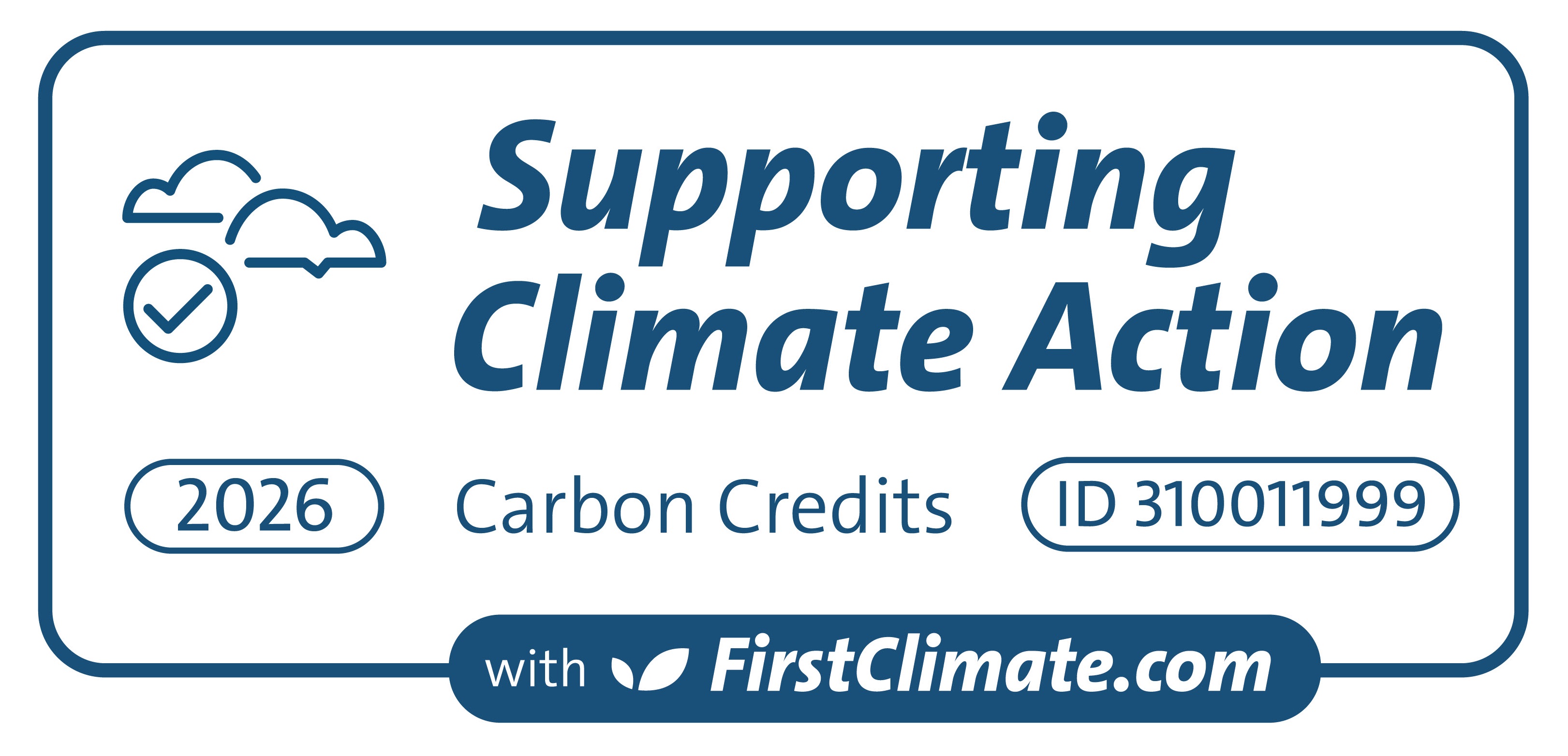 A graphic promoting climate action with details on carbon credits, year 2026, and FirstClimate.com branding.